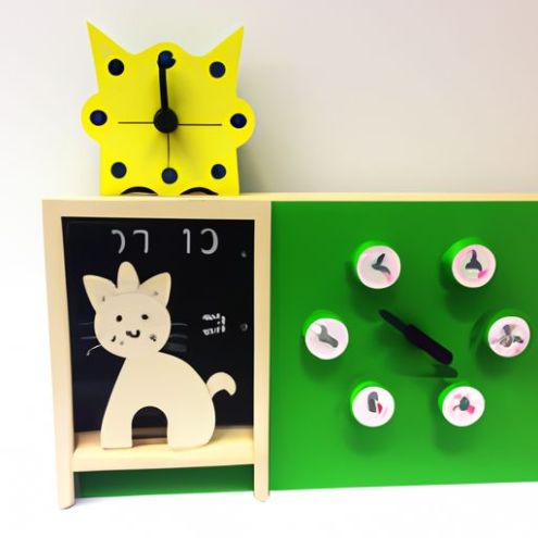 Shape Math Toys Toy Learning Educational time teaching Box Clock Time Geometric Counting Learning Machine Processing Custom Cute Green Kitten