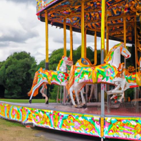 ลานจัดงาน Merry Go Round ผู้เล่นม้าหมุน Kids Park Carousel อุปกรณ์สวนสนุก 2023 Outdoor Double Decker Carousel