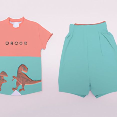 Dinozor Kısa Kollu Şort Set Kore düz renk kısa kollu Stil Karikatür Yakışıklı Bebek Gömlek 2 adet Moda 2023 Yaz Erkek Çocukları Yeni