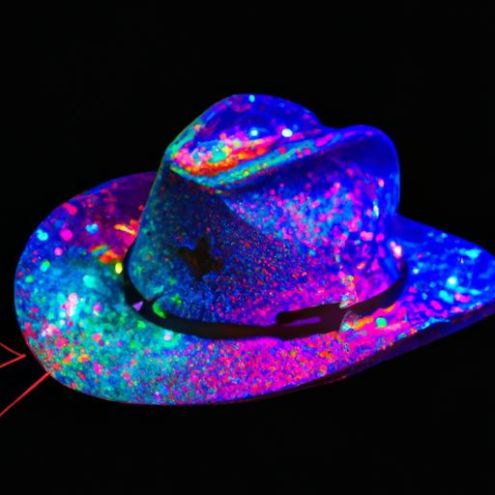 Glitter Neon Space Cowboy Hat Holografischer Fischerhut Party Light Up Metallic Iridescent Cowgirl Hats COW-8177 Custom Sparkly