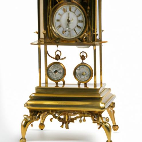 Antigo 24K dourado vintage latão polido e despertador de mesa inglês duplo composto pêndulo esqueleto relógio de mesa imitado do francês
