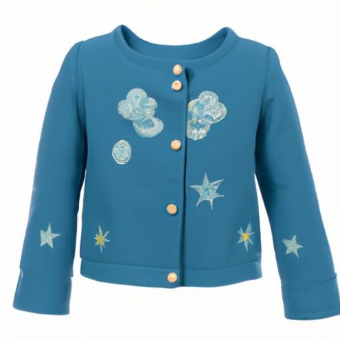 Blusa, suéteres para niños, abrigo azul para niñas, suéter jacquard, ropa para niños de primavera y otoño para 5 años, ropa exterior de Vietnam, nuevo diseño de manga larga